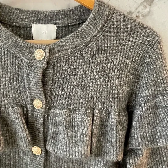 Grey Ruffled Button-Up Sweater - Picture 3 of 4